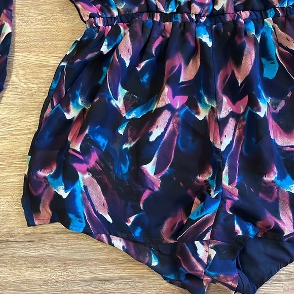 Luca Couture Watercolor Low Cut Sheer Arm Romper - Picture 6 of 15